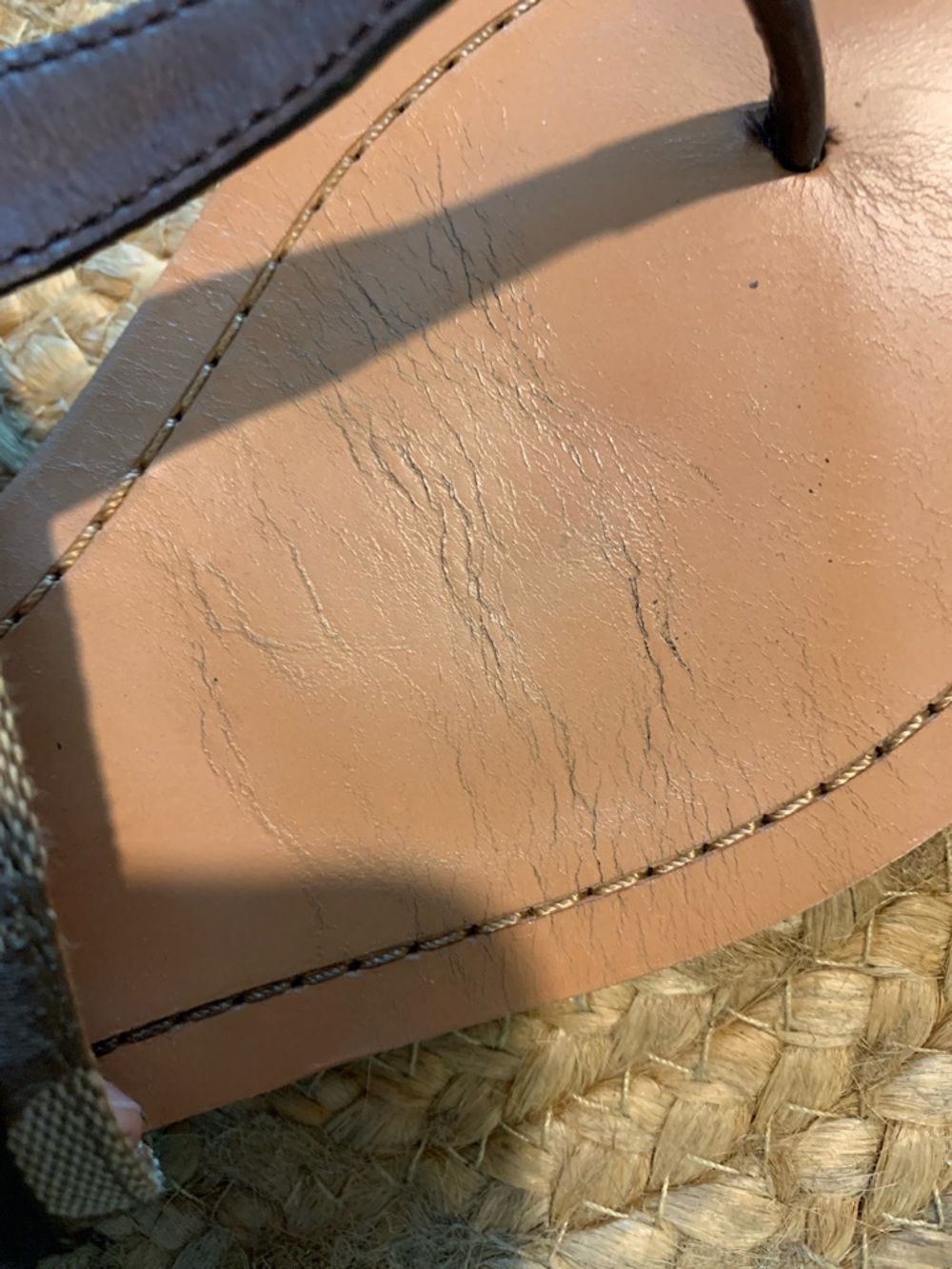 Coach Brown Leather and Signature Canvas Thong Sandals with Metal Accent - Picture 9 of 9